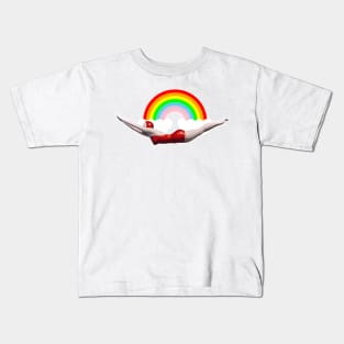 Swimmer in a red bathing suit in the middle of the rainbow of dreams Kids T-Shirt